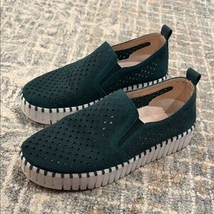 Ilse Jacobsen Dark Teal Perforated Slip-On Loafers